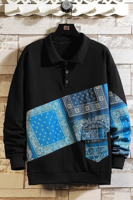 Herren stylisches Polo-Pullover mit Paisley-Design und klassischem Kragen EB