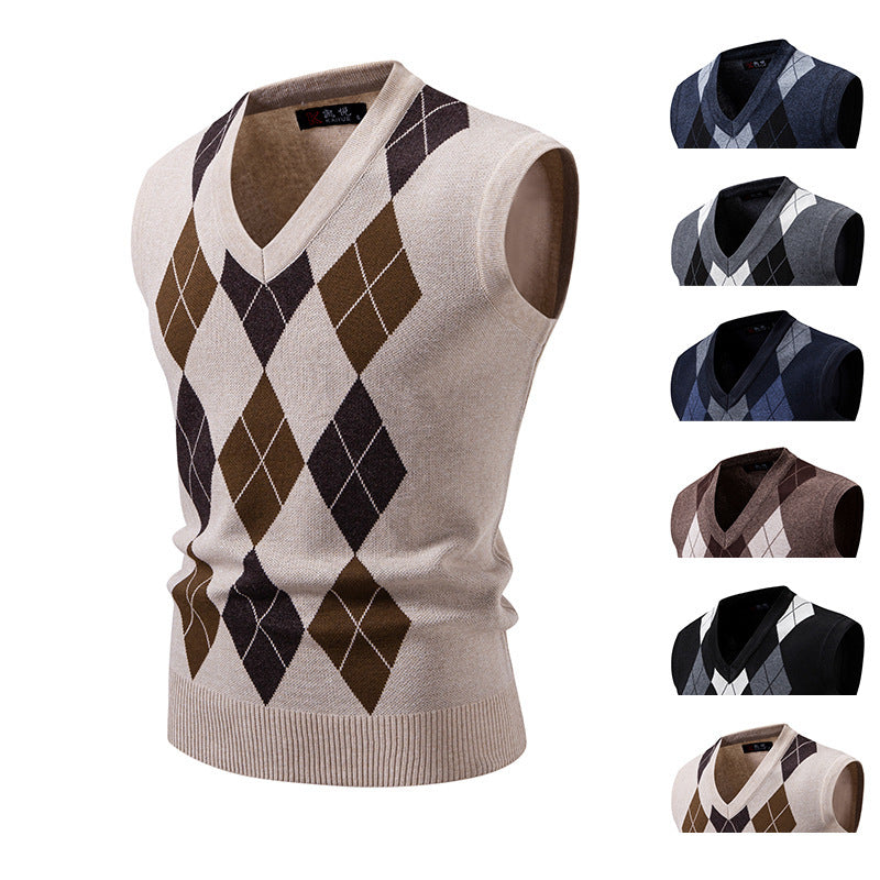 Herren ärmellose Strickweste mit klassischem Rautenmuster EB