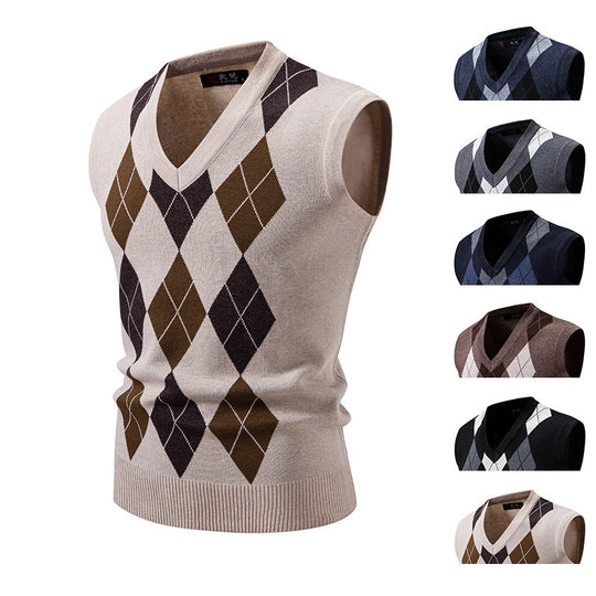 Herren ärmellose Strickweste mit klassischem Rautenmuster EB