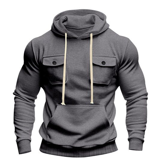 Herren nan urbaner Kapuzenpullover mit Brustklappen, Kängurutasche und athletischem Schnitt EB