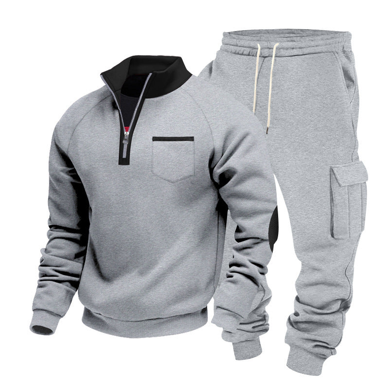 Herren nan Sweatset mit halbem Reißverschluss, Brusttasche und Cargo-Jogger EB