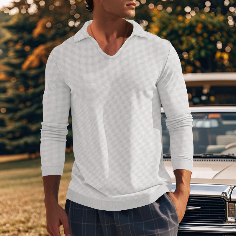 Herren Langarm-Shirt mit modernem V-Ausschnitt und strukturiertem Design EB