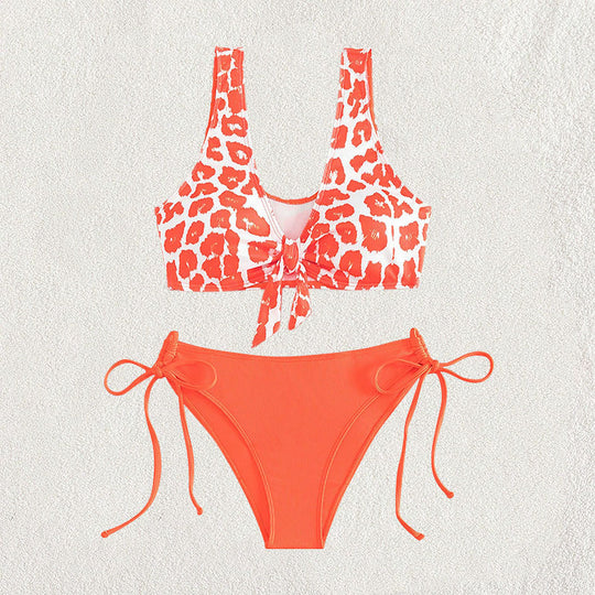 Damen Triangel-Bikini mit modischem Tiermotiv und verstellbaren Schnüren EB