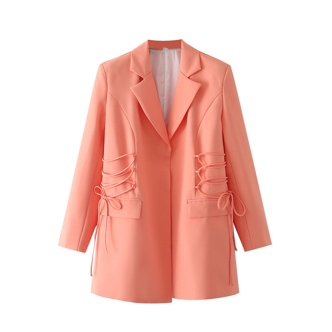 Damen modischer Blazer mit raffinierten Schnüroptiken und praktischen Taschen EB