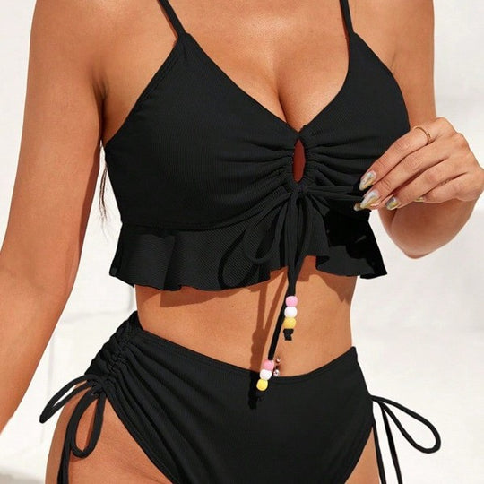 Damen Badeanzug mit Rüschendetails und verstellbaren Trägern EB