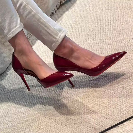 Damen elegante spitze Stiletto-Pumps mit hochglänzender Oberfläche EB