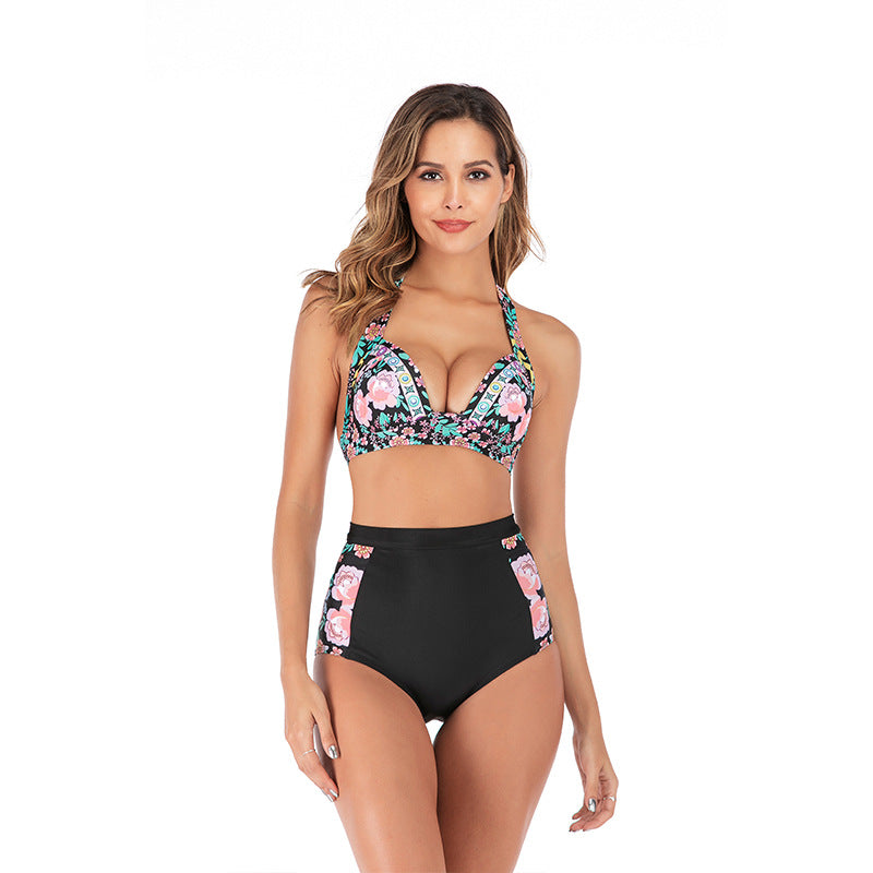 Damen Hochtaillierter Bikini mit tiefem Ausschnitt und trendigem Tiermuster EB