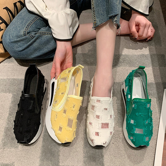 Damen Slip-On Sneakers mit atmungsaktiver Mesh-Oberfläche und elastischem Innenfutter EB