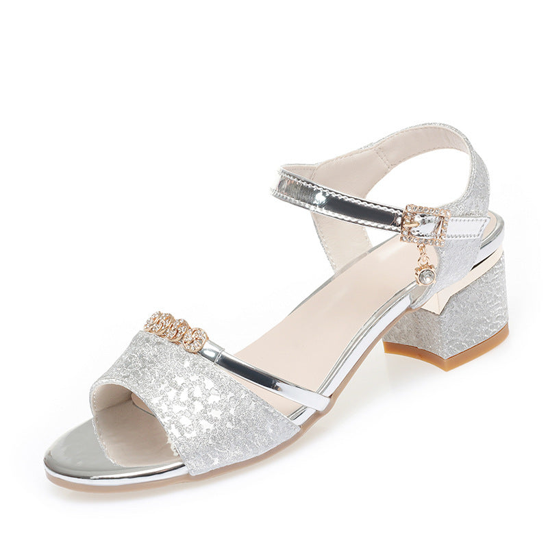 Damen Elegante Sandaletten mit verzierten Riemen und komfortablem Blockabsatz EB