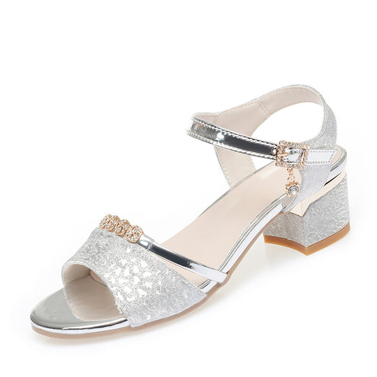 Damen Elegante Sandaletten mit verzierten Riemen und komfortablem Blockabsatz EB