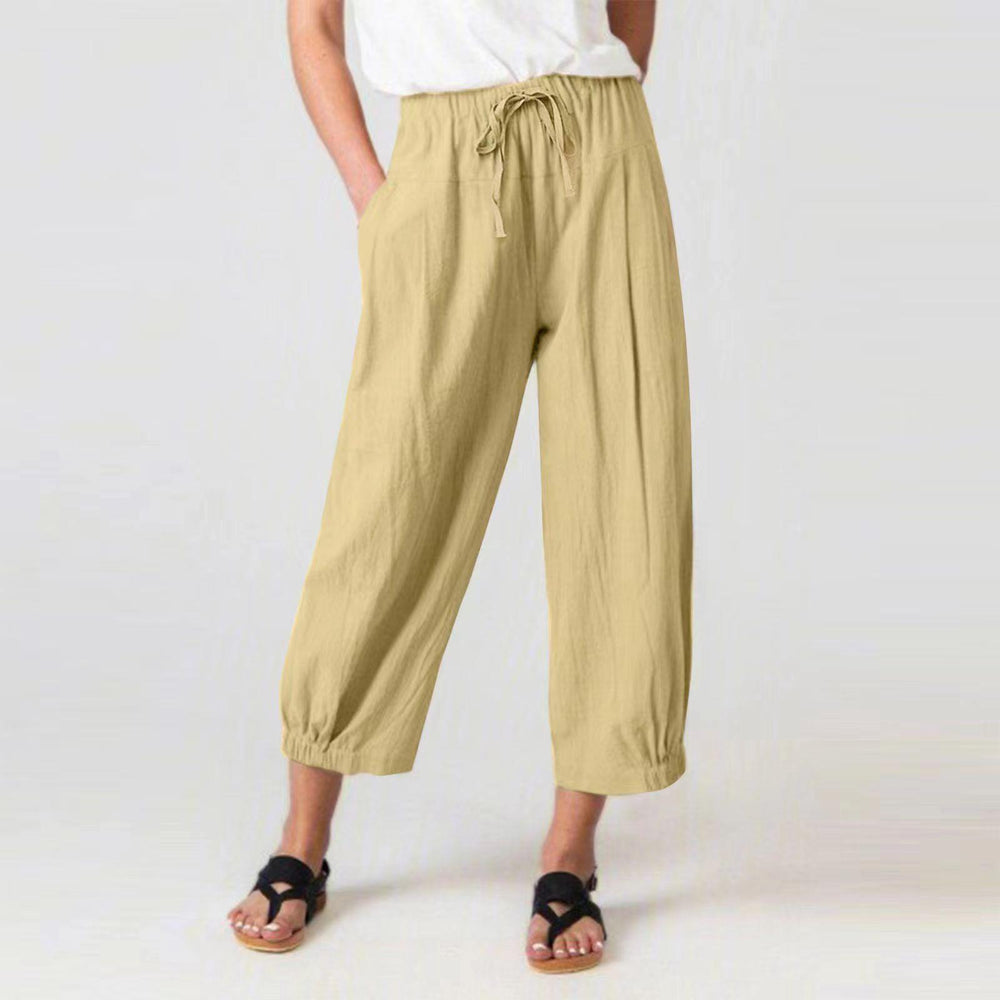 Damen elegante, lockere Palazzo-Hose mit elastischem Bund und Kordelzug EB