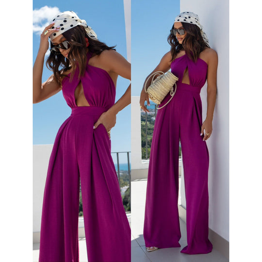 Damen Halter Neck Cutout Jumpsuit EB
