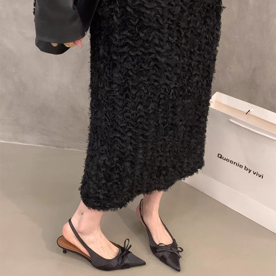 Damen Slingback-Pumps mit dekorativer Schleife und hochwertiger Velours-Oberfläche EB