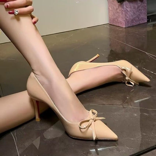 Damen elegante High Heel Pumps mit zierlicher Schleifenverzierung EB