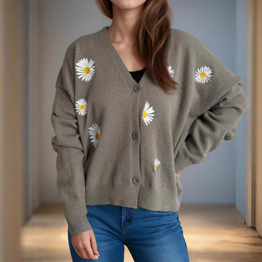 Damen Strickjacke mit floralen Applikationen EB