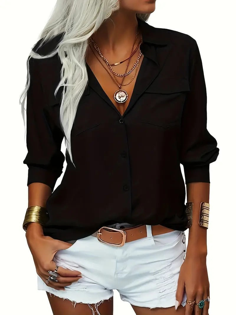 Damen lässige Bluse mit Taschen EB