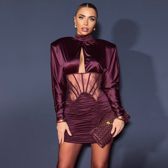 Damen Figurbetontes Cocktailkleid mit elegantem Spitzenbesatz und Raffungen EB