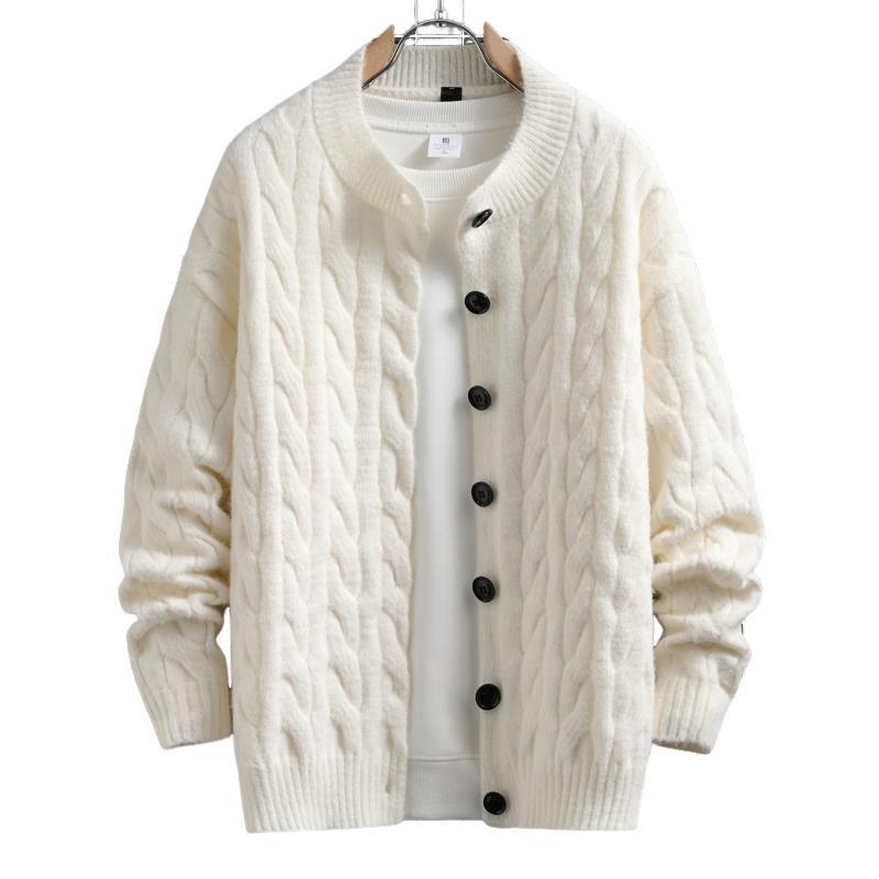 Herren Strickjacke mit modernem Zopfmuster und durchgehendem Knopfverschluss EB