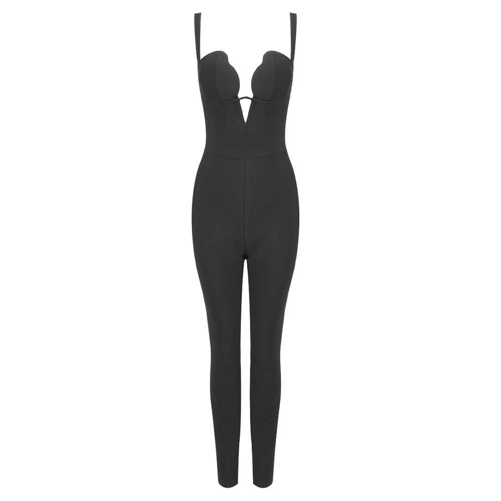 Damen eleganter Jumpsuit mit herzförmigem Ausschnitt und figurbetontem Schnitt EB