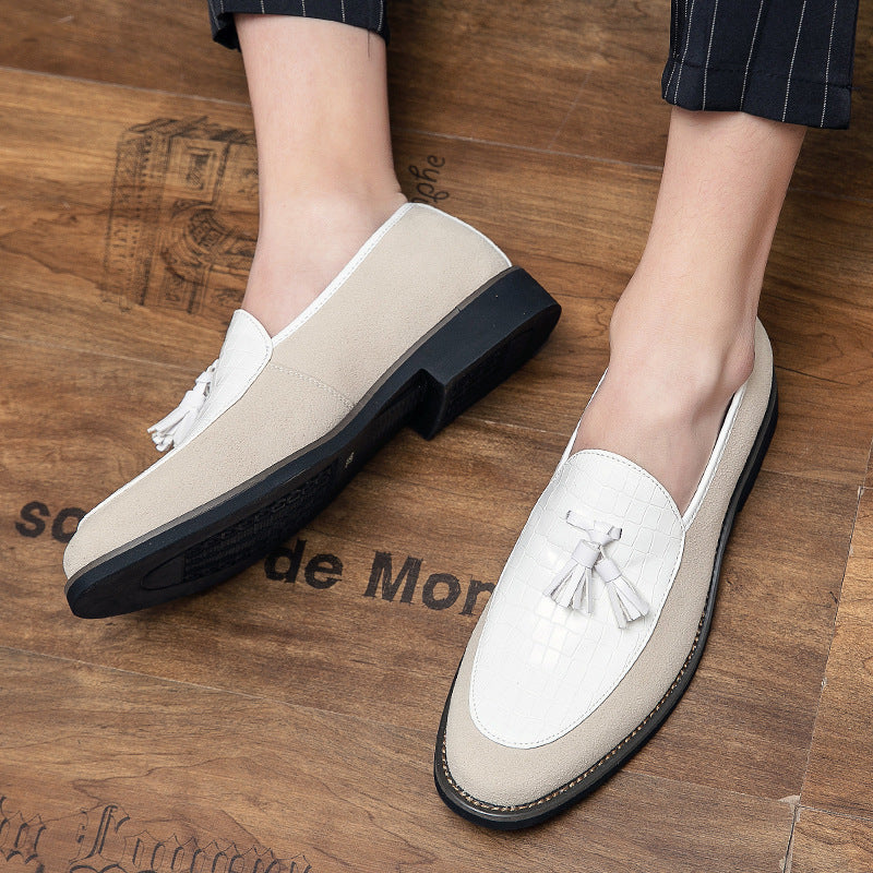 Herren eleganter Quasten-Loafer mit kroko-geprägtem Lederblatt und weichem Veloursaußenmaterial EB