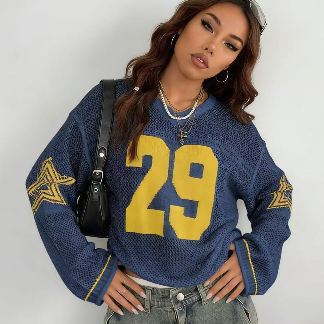 Damen lässiger Oversized Pullover mit grafischem Muster EB