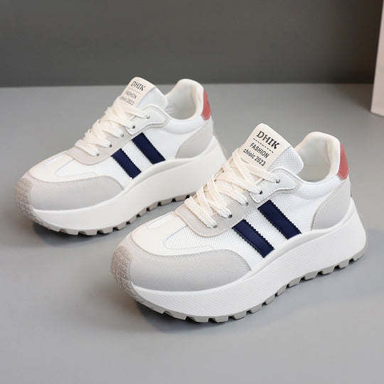 Damen Modische Plateausneaker mit atmungsaktiver Mesh-Oberfläche und stoßdämpfendem Sohlenprofil EB