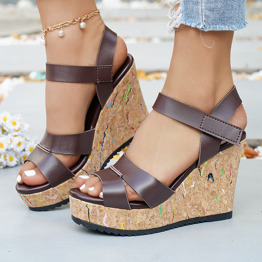 Damen Wedge-Sandalen mit verstellbaren Riemen und rutschfester Korksohle EB