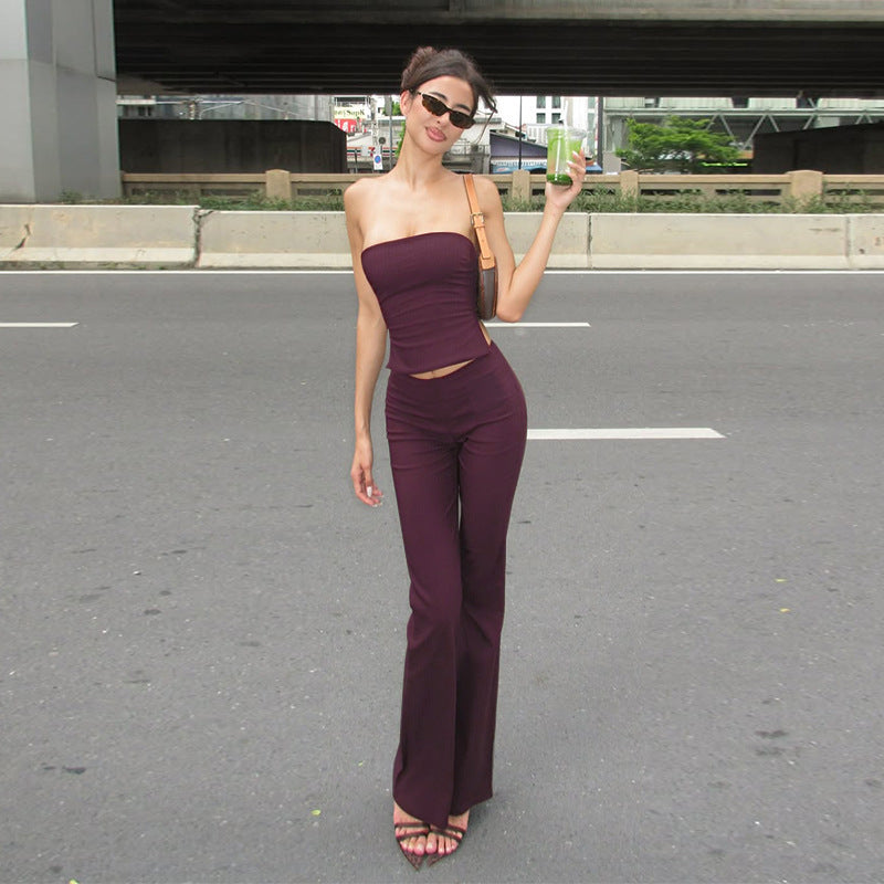 Damen elegantes Bustier-Top mit weitem Bund und ausgestellten Hosen EB