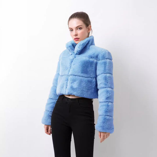 Damen modische kurze Kunstpelzjacke EB