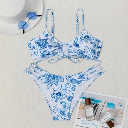 Damen Bikini-Set mit floralem Design und raffinierter Schnürung EB