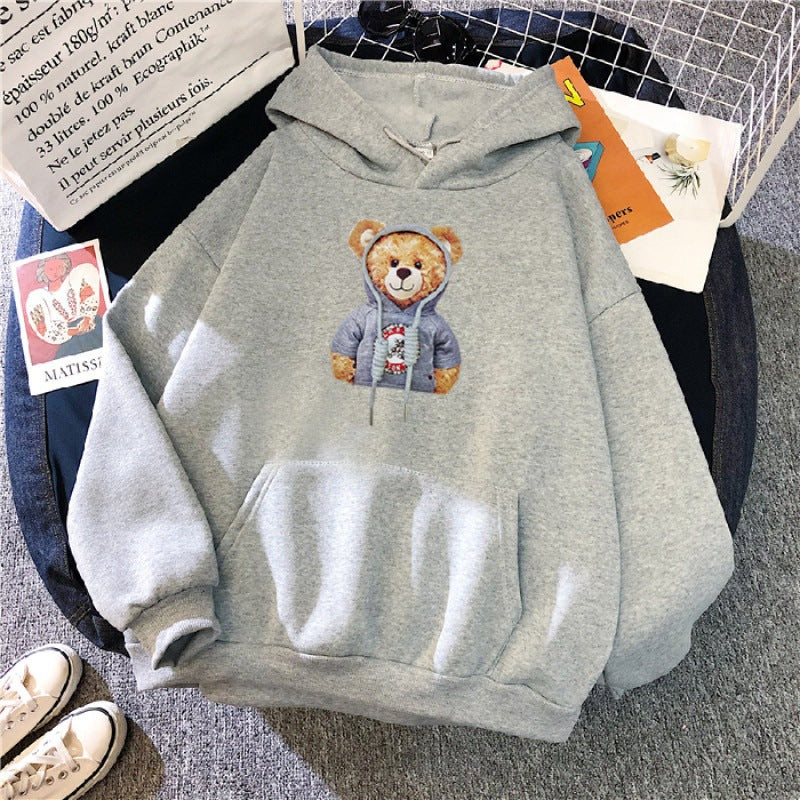 Unisex nan lässiger Oversize Kapuzenpullover mit Teddy-Frontprint, Kängurutasche und weichem Fleece-Innenfutter EB