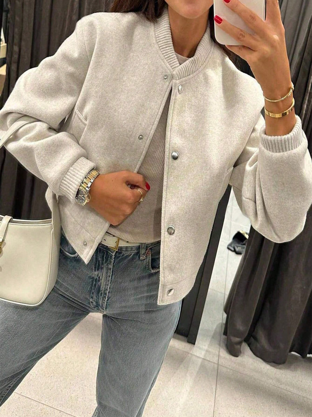 Damen Kurzjacke im Bomberstil aus Teddyfleece mit Rippbündchen EB
