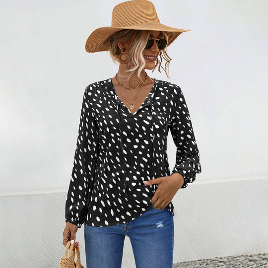 Damen Bluse mit V-Ausschnitt und modernem Punktdesign EB