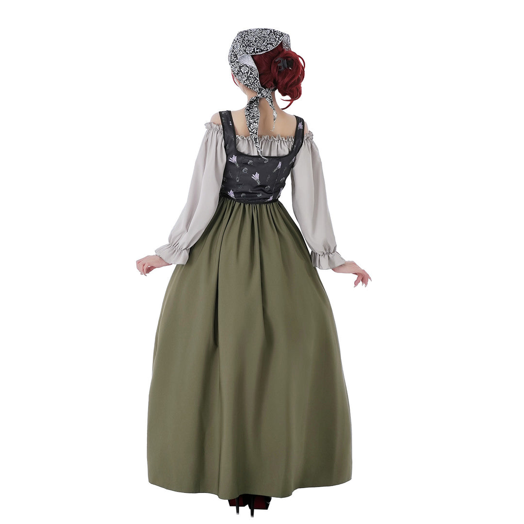 Damen nan Renaissance-inspiriertes Maxikleid mit Schnürkorsett und Carmenärmeln EB