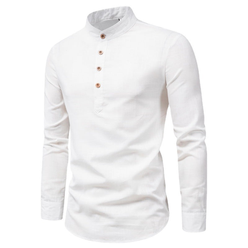 Herren Langarmhemd mit Henley-Ausschnitt und dekorativer Knopfleiste EB