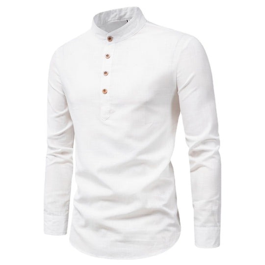 Herren Langarmhemd mit Henley-Ausschnitt und dekorativer Knopfleiste EB