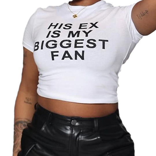 Damen Crop-Top mit witzigem Schriftzug und figurbetontem Schnitt EB