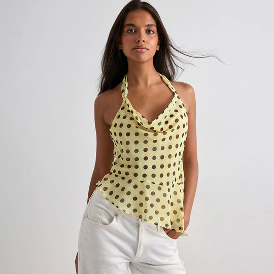 Damen Hängerchen-Top mit verspieltem Polka-Dots-Muster und voluminösem Saum EB