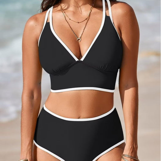 Damen Bikini-Set mit elegantem Hochgeschnittenen Höschen und verstellbaren Trägern EB