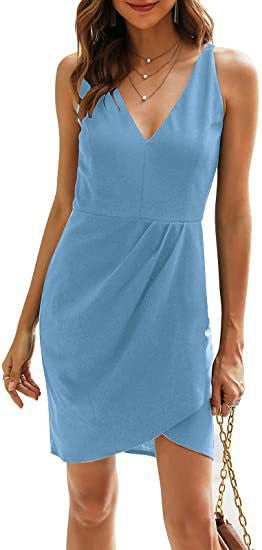 Damen Kurzes Wickelkleid mit V-Ausschnitt und asymmetrischem Saum EB