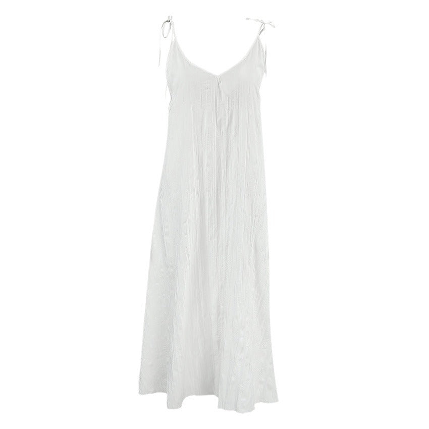 EB | Damen Weiß Loose Idle Lange Slip Nachthemd Lässige Bequeme Oberbekleidung Hausbekleidung