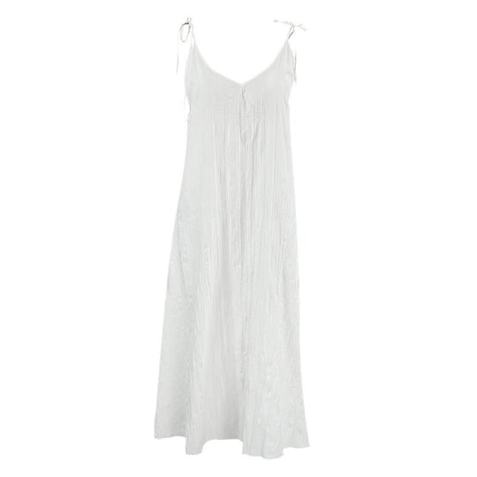 EB | Damen Weiß Loose Idle Lange Slip Nachthemd Lässige Bequeme Oberbekleidung Hausbekleidung