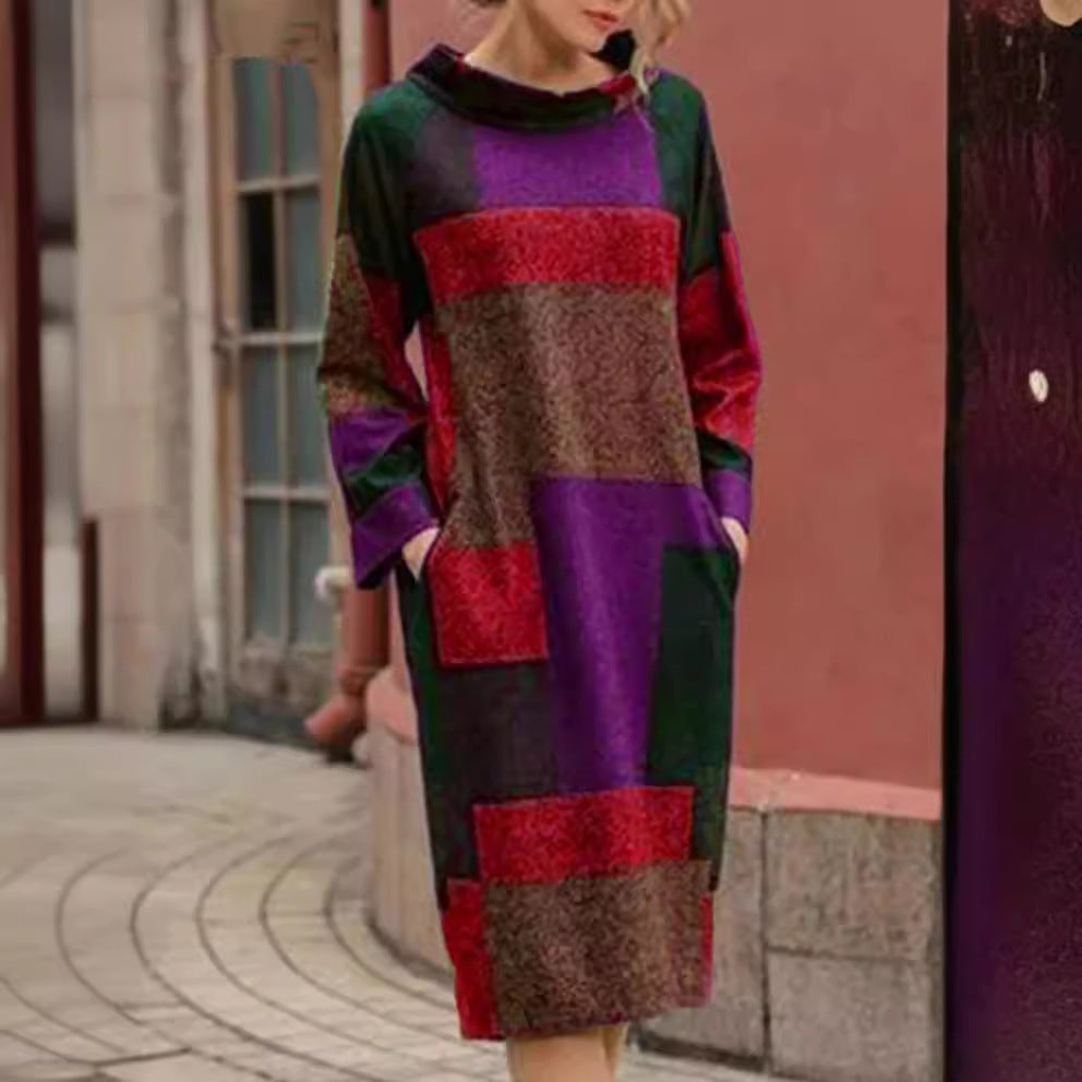 Damen Oversized Kleid mit geometrischem Patchwork-Design EB