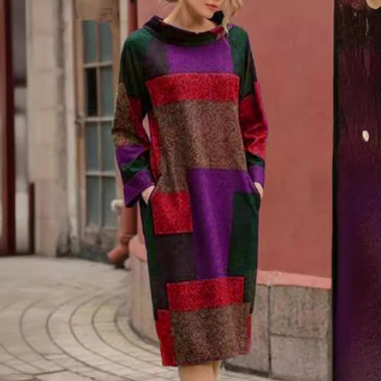 Damen Oversized Kleid mit geometrischem Patchwork-Design EB