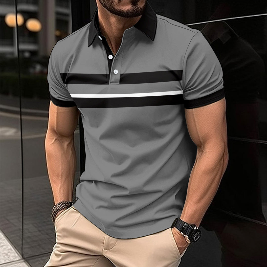 Herren Poloshirt mit modernem Kontraststreifen und atmungsaktiver Struktur EB