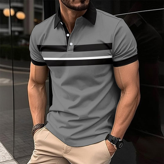 Herren Poloshirt mit modernem Kontraststreifen und atmungsaktiver Struktur EB