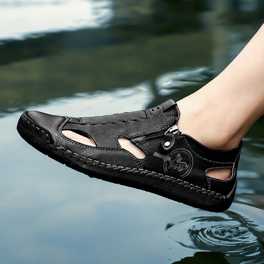 Herren Bequeme Lederfreizeitschuhe mit Reißverschluss und atmungsaktiven Öffnungen EB