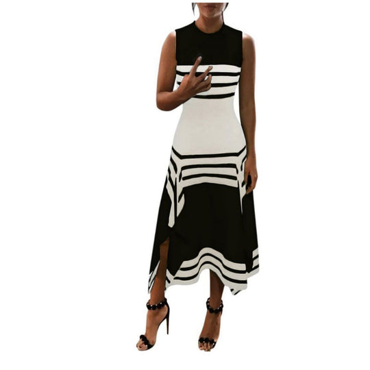 Damen asymmetrisches Maxikleid mit Streifenmuster EB