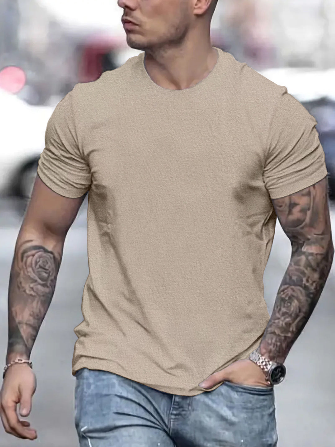Herren lässiges T-Shirt mit strukturierter Oberfläche und bequemem Schnitt EB