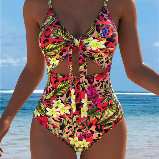 Damen Einteiler Badeanzug mit verführerischem Wickeldetail und floralem Design EB